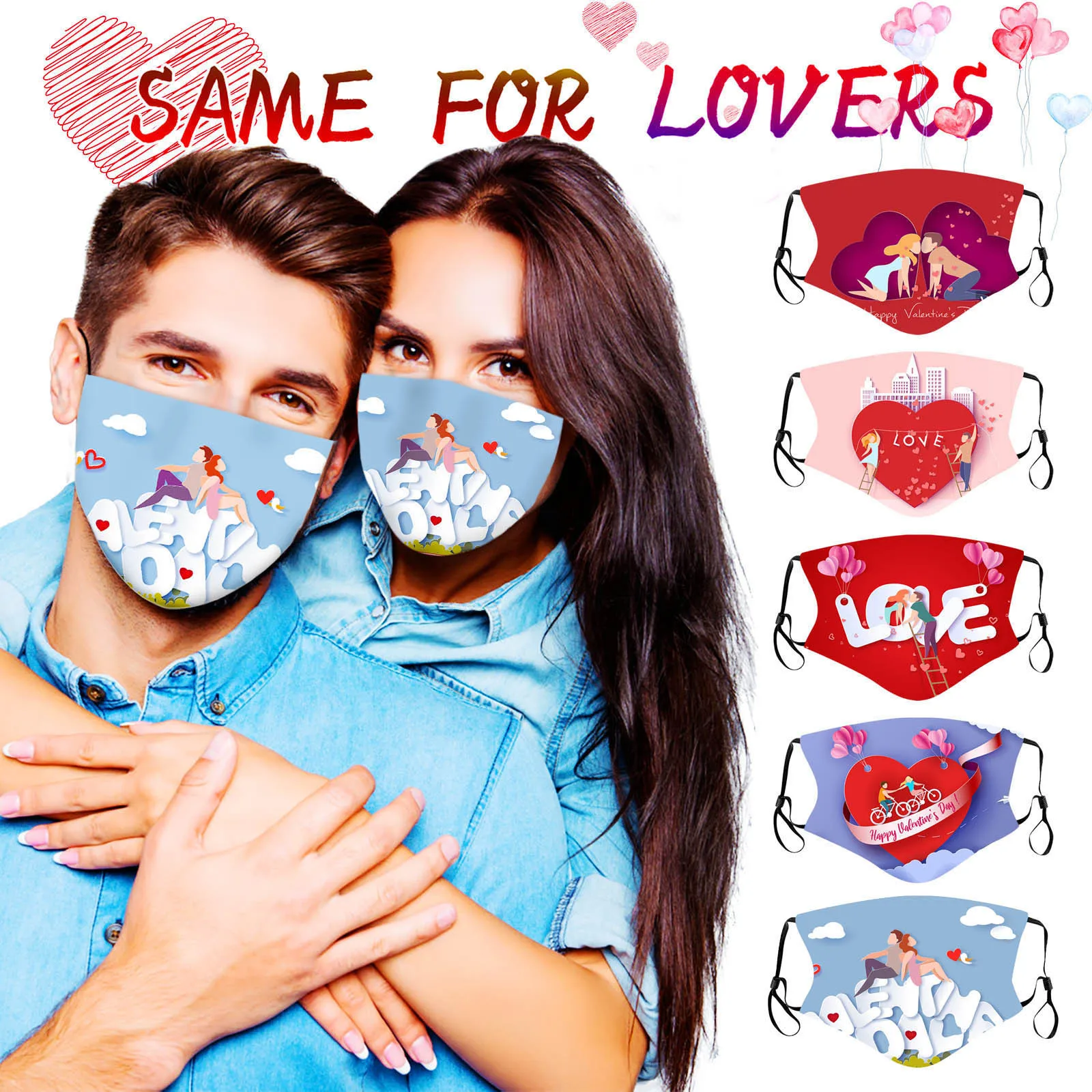 

1PC Adults Valentine's Day маска для лиа с пѬином Washable Reuse Masquerade Breathable Windproof Foggy Haze Mask Mascarilla